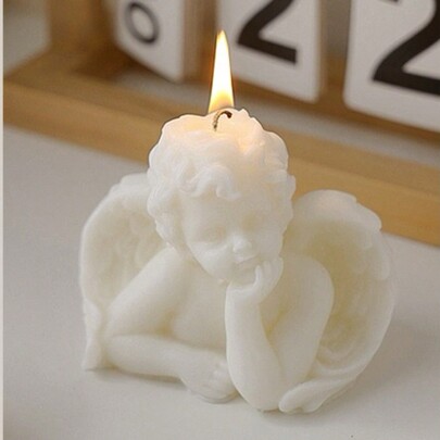 1set/1pc Cute Angel Shaped Aromatherapy Candle Holder,Valentine Day,Valentines,Little Angel Resin Retro Ingot Shape Candle Decor & Crafts, Soy Wax Candle With Artistic Style, For Desk, Office, Bedroom, Bedside Table Decoration, Perfect For Friends, Families, Classmates And Colleagues, Healthy Smokeless Handmade Candle With Fragrance, Made Of Soy Wax Material Gifts Birthday Graduation