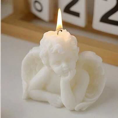 1set/1pc Cute Angel Shaped Aromatherapy Candle Holder,Valentine Day,Valentines,Little Angel Resin Retro Ingot Shape Candle Decor & Crafts, Soy Wax Candle With Artistic Style, For Desk, Office, Bedroom, Bedside Table Decoration, Perfect For Friends, Families, Classmates And Colleagues, Healthy Smokeless Handmade Candle With Fragrance, Made Of Soy Wax Material Gifts Birthday Graduation