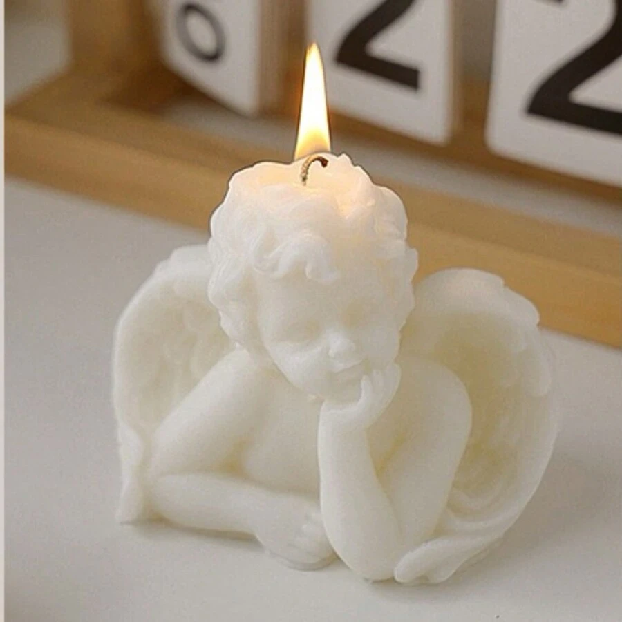 1 套/1 件可爱天使形香薰烛台，情人节，情人节，小天使树脂复古锭形蜡烛装饰和工艺品，艺术风格的大豆蜡烛，适用于办公桌、办公室、卧室、床头柜装饰，非常适合朋友、家人、同学和同事，健康无烟手工蜡烛，带香味，采用大豆蜡材料制成 - 彩色 - 查看 1