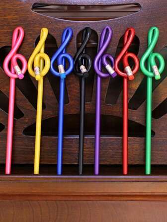 Set da 7 pezzi Matite colorate HB con motivo a note musicali, Articoli di cancelleria a tema musicale belli e adorabili, Arcobaleno perlato