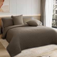 3 Piece Bedspread Embossed Pattern For All Season 220 X 240CM Soft Microfiber Reversible Patchwork Beddings Set Luxury Quilted Bed Throw For Bedroom Decor Reversible Coverlet - Brown - View 4