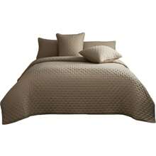 3 Piece Bedspread Embossed Pattern For All Season 220 X 240CM Soft Microfiber Reversible Patchwork Beddings Set Luxury Quilted Bed Throw For Bedroom Decor Reversible Coverlet - Brown - View 3