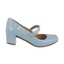Women's Patent Leather Doll Dress Shoes, Medium Low Block Heel, Pointed Toe, Comfortable, Colorful, Various Colors, Black, Black, Nude, Pink, Rose, Pinkish, Red, White - Ref. 6484 - 淺藍色 - 查看 2