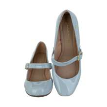 Women's Patent Leather Doll Dress Shoes, Medium Low Block Heel, Pointed Toe, Comfortable, Colorful, Various Colors, Black, Black, Nude, Pink, Rose, Pinkish, Red, White - Ref. 6484 - 淺藍色 - 查看 4