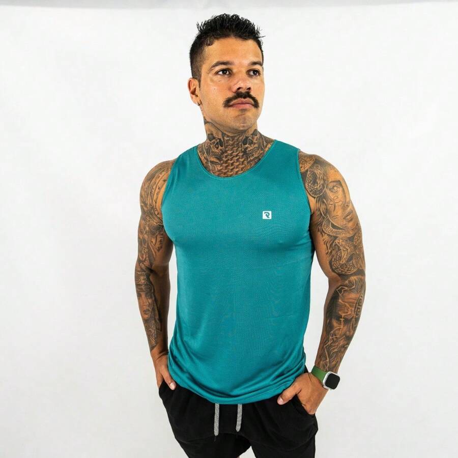 Dry Fit Tank Top Academia Furadinha Training - Teal Blue - View 1