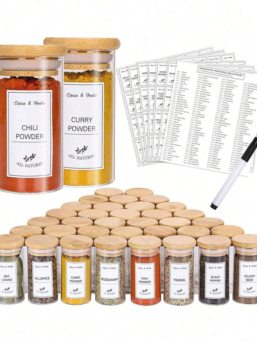 Bộ nhãn thực phẩm nhà bếp 192 chiếc, nhãn lọ thủy tinh, nhãn dán chai gia vị, thẻ phân loại keo dán màu trắng - trắng - Xem 1