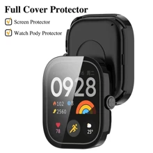 Capa de PC + Vidro Compatível com Xiaomi Redmi Watch 4, Película Anti-Arranhões de Vidro Temperado, Capa Protetora Amortecedora