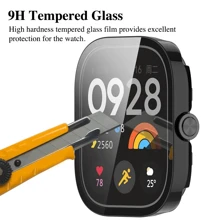 Capa de PC + Vidro Compatível com Xiaomi Redmi Watch 4, Película Anti-Arranhões de Vidro Temperado, Capa Protetora Amortecedora