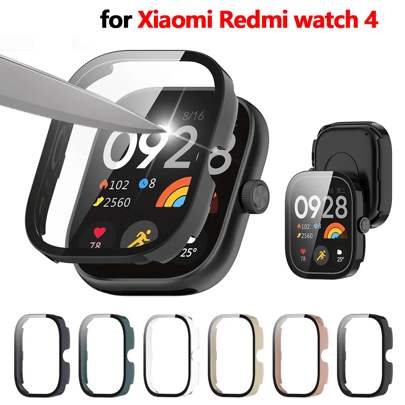 Carcasa de PC + Vidrio compatible con Xiaomi Redmi Watch 4, película protectora de vidrio templado antiarañazos, protector de parachoques