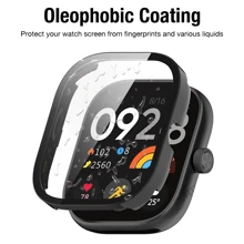 Capa de PC + Vidro Compatível com Xiaomi Redmi Watch 4, Película Anti-Arranhões de Vidro Temperado, Capa Protetora Amortecedora