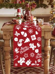 1 tấm khăn trải bàn Giáng sinh vui vẻ, thiết kế hình tuần lộc và bông tuyết màu đỏ và trắng, khăn trải bàn Giáng sinh vui vẻ bằng polyester 35x180cm, trang trí cho bữa tiệc họp mặt tại nhà, phòng ăn và phòng khách, đồ trang trí Giáng sinh làm quà tặng trang trí nhà cửa, vật dụng cho bữa tiệc ngày lễ mùa đông - Nhiều màu - Xem 1