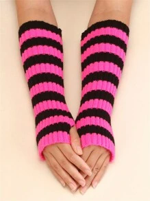 1 par de mangas tejidas a rayas de 28cm de largo para mantener calientes las manos en otoño e invierno, para hombres y mujeres, tejidas, sin dedos, mangas falsas para Halloween - Multicolor - Ver 32
