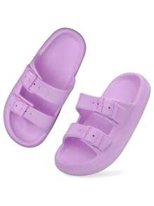 WOMEN'S FASHION FLIP FLOPS, MEN'S UNISEX EVA SANDALS With Thick Platform Non-Slip Sole Unisex SLIPPERS, Adjustable Clasp Quick Drying. - 紫丁香色 - 查看 2