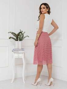 Midi Pleated Skirt In Tulle Fabric, Evangelical Fashion, With Lining And Elastic At The Waist, Cod128 - 乾枯玫瑰色 - 查看 2