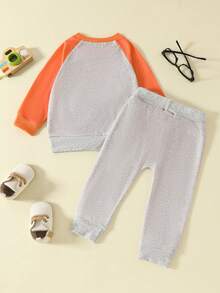 Bộ 2 quần dài tay chắp vá cho bé trai, mùa thu đông - trái cam - Xem 2