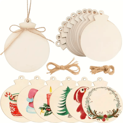 10/20/30 pezzi Dischi in legno tondi per artigianato, fette di legno da 4,3 pollici con corda da 10 m, per decorazioni del centro artigianale, ornamenti in legno fai-da-te da appendere, pittura fai-da-te, regali di Natale, Ognissanti, Ringraziamento
