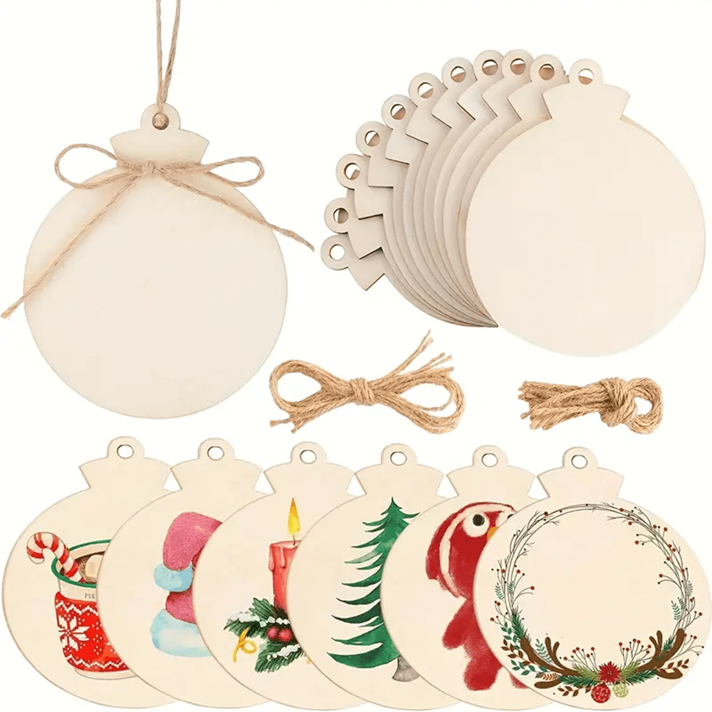 10/20/30pcs Round Wooden Craft Discs, 4.3 Inch Wood Slices With 10m Rope, For Craft Center Decorations, DIY Wooden Ornaments Hanging, Painting DIY, Christmas, Halloween, Thanksgiving Gifts