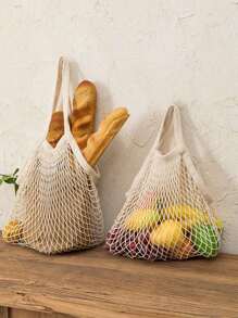 1pc Drawstring Mesh Food Storage Bag, Hanging Fruit & Vegetable Net Bag For Kitchen