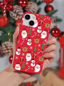 1pc Red Christmas Santa Claus & Christmas Tree Pattern Phone Case Compatible With Iphone - Multicolor - View 1