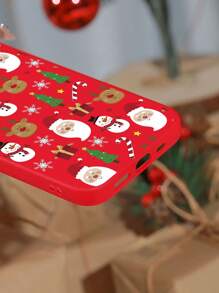 1pc Red Christmas Santa Claus & Christmas Tree Pattern Phone Case Compatible With Iphone - Multicolor - View 3