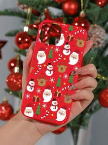1pc Red Christmas Santa Claus & Christmas Tree Pattern Phone Case Compatible With Iphone - Multicolor - View 2