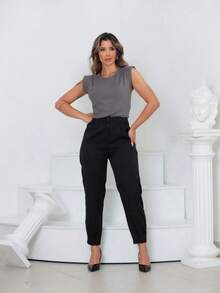 KY FASHION KY FASHION Women's Blouses, T-Shirt Women's T-Shirt High Soft, Casual Fit Round Neck Solid Color Blouse - 深灰色 - 查看 6