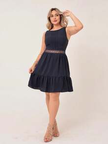Plain Short Dune Dress With Waist Detail - 藏蓝色 - 查看 4