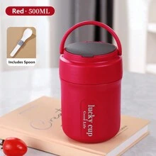 1 件不锈钢真空保温便携式午餐盒 500 毫升保温午餐食物加热汤杯保温容器便当盒带折叠勺、厨房、圣诞礼物