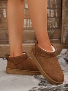 2024 秋冬女士羊毛拖鞋羊皮内衬厚底雪地靴封闭式趾套穿拖鞋凉鞋，毛皮靴 - 黃色 - 查看 7