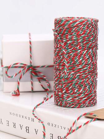 1 Roll, Poly Twine - 328ft/100m Triple-Color (White, Red, Green) Gift Wrap Ribbon, 2mm Thick Craft Rope String For Holiday Party Gift Wrapping & Decorations,