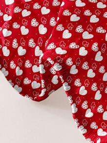 1 件简约现代心形几何红色底色白色心形图案印花水洗床笠、卧室印花床罩、床上用品套装（不含枕套） - 彩色 - 查看 6