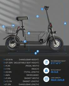 GYROOR Electric Scooter With Seat With 550W Powerful Motor, 20-Mile Range, Speed Up To 18.6MPH, Ample Storage For Pets & Cargo - màu đen - Xem 9