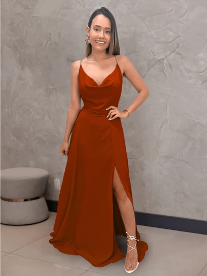 Vestido Longo Frente Única Larissa Terracota NM Nana Marie