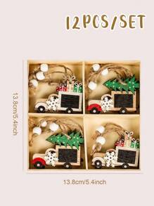 Bộ 12 mặt dây chuyền trang trí Giáng sinh bằng gỗ, mũ đỏ, xe hơi, thiên thần và ông già Noel, người tuyết, mặt dây chuyền trang trí cây thông Noel, mặt dây chuyền trang trí nền tiệc, Giáng sinh - đồ trang trí giáng sinh - Xem 8
