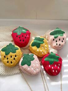 1Pc New Style Mini Casual Versatile Strawberry Pattern Zipper Closed Boy And Girl Crossbody Bag, Suitable For Kindergarten, Elementary School And Junior High School Students, Suitable For Daily School, Outdoor Sports, Birthdays, Holidays, Back To School, Summer, Vacation, Beach, Travel, Students, Picnics