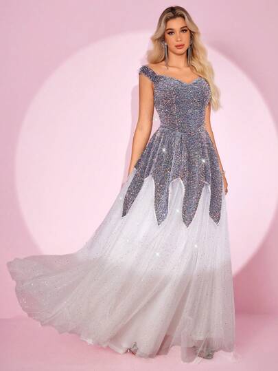 MRStore Camisola de lantejoulas elegante e justa, vestido de festa de casamento feminino formal com busto acolchoado, vestido de convidado de casamento de alta qualidade