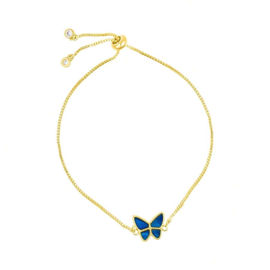 Adornia 14k Gold Plated Blue Butterfly Bolo Bracelet - Blue - View 1