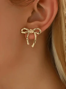 1 par de pendientes de aro de lazo dorado, estilo bohemio elegante, pendientes de moda para mujer, aptos para uso diario