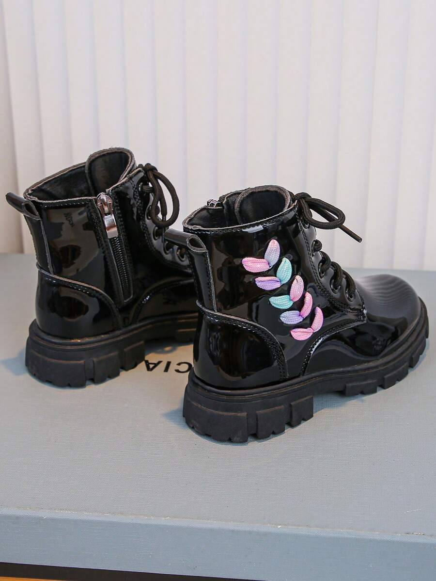 1pair New Colorful Woven Striped Clover Fashionable  Boots - Black - View 1