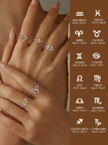 ESBERRY 1 st. S925 sterlingsilver minimalistisk justerbar tolv stjärnteckensring för kvinnor fina smycken för kvinnor present festivalpresent festpresent födelsedagspresent vardagskläder - Silver - Visa 1