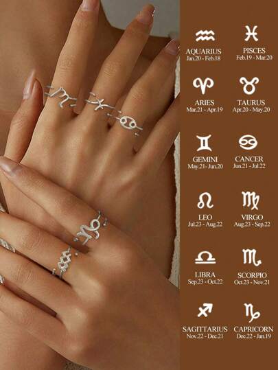 ESBERRY 1 Pc S925 Sterling Silver Minimalist Adjustable Twelve Zodiac Ring For Women Fine Ladies Jewelry Gift Festival Gift Party Gift Birthday Gift Daily Wear