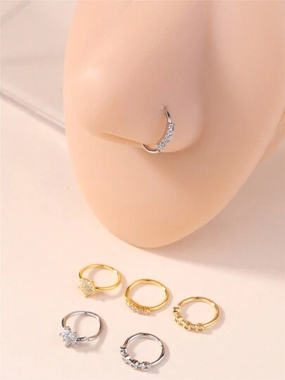 KARYOKO 3 件/1 件 20G 女士鼻环 透明 CZ 软骨鼻环 可爱简约花朵鼻环首饰 银金鼻环 20G 情人节、妈妈、母亲、母亲节、礼物