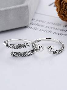 Nhẫn đôi bạc Sterling 925 màu đen huyền thoại Wukong, nhẫn vàng, nhẫn cổ điển sáng tạo có thể điều chỉnh, quà tặng hoàn hảo cho cặp đôi/chị em gái/quà kỷ niệm - Bạc - Xem 5