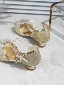 Girls Butterfly Decor High Heel Princess Shoes, Fashion Summer - Gold - View 5