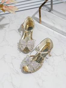 Girls Butterfly Decor High Heel Princess Shoes, Fashion Summer - Gold - View 2