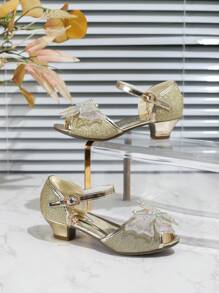 Girls Butterfly Decor High Heel Princess Shoes, Fashion Summer - Gold - View 3