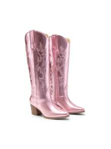 Embroidered Western Boots For Women Comfortable Chunky Heel Pull On Zipper Pointed Toe Knee High Boots Vintage Cowgirl Cowboy Ridding Vacation Boots - 粉色 - 查看 4