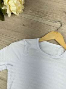 Women's Short Sleeve Ribbed Crop Top Premium - 白色 - 查看 3