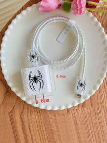 5pcs/Set Halloween Pink/Black Spider 1.5m Laser Wrap Data Cable, Charger Head Protector, Anti-Breakage Cable TPU Wrap Organizer, Compatible With IPhone 12/13/14, Compatible With 20W Fast Charging Cable Cable Protector, Charger Protector