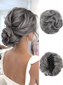 Kẹp tóc búi rối cho nữ, kẹp tóc búi xoăn gợn sóng rối, kẹp tóc búi phồng bằng tóc giả (Màu xám) - Xám - Xem 2